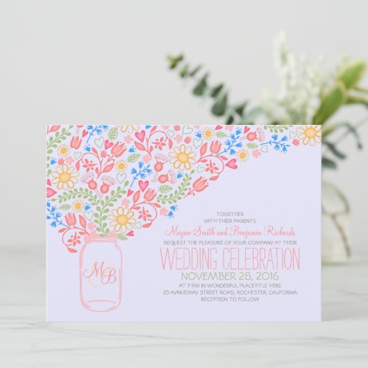 Rosa Glaskeramik kreative Blume Einladung Hochzeit (Stehend Vorderseite)