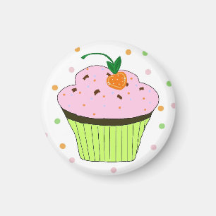 Rosa Glasur-Cupcake mit Punkten Magnet