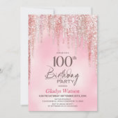 Rosa Glitter 100. Geburtstagsfeier Einladung (Vorderseite)