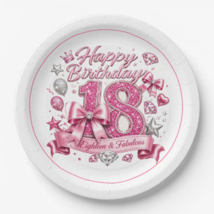 Rosa Glitter 18. Geburtstag Pappteller