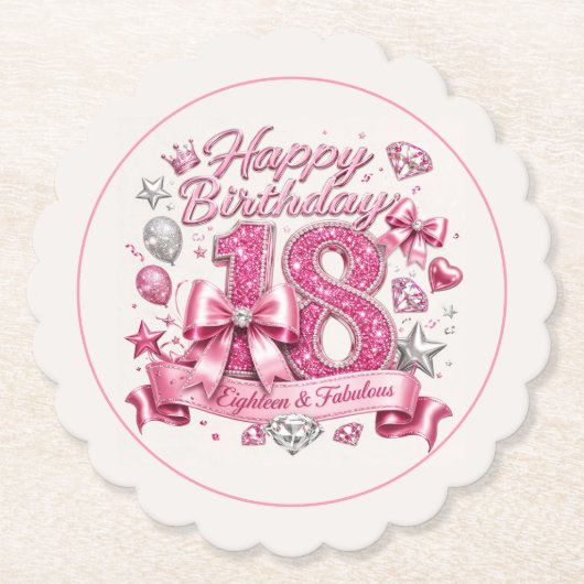 Rosa Glitter 18. Geburtstag Untersetzer (Vorderseite)