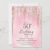 Rosa Glitter 50. Geburtstagsfeier Einladung (Vorderseite)
