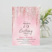 Rosa Glitter 75. Geburtstagsfeier Einladung (Stehend Vorderseite)