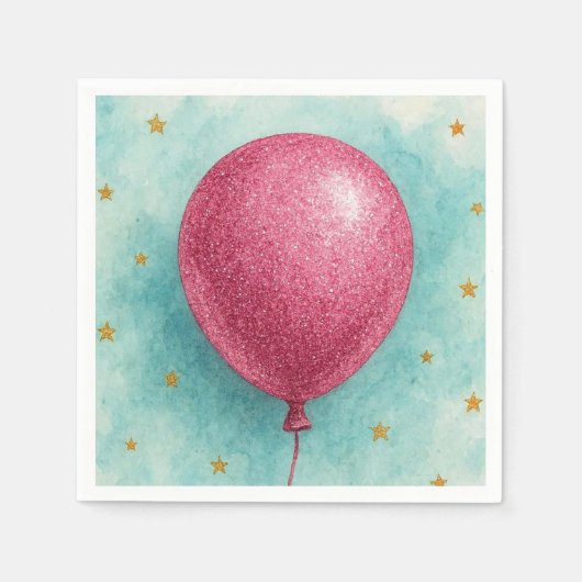 Rosa Glitter-Ballon-Servietten. Serviette (Vorderseite)