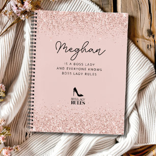Rosa Glitter Boss Lady Regeln Personalisiert Notizblock