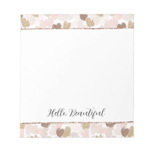 Rosa Glitter Creme Braun Herzen Notizblock