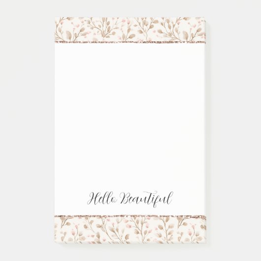 Rosa Glitter Creme Florale Hochzeitsdusche Post-it Klebezettel (Vorderseite)
