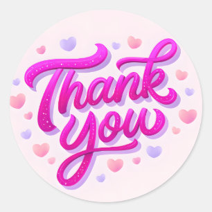Rosa Glitter-"Danke"-Sticker mit Herzen Runder Aufkleber