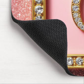 Rosa Glitter-Diamant-Anfangsbuchstabe C Goldrahmen Mousepad (Ecke)