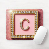 Rosa Glitter-Diamant-Anfangsbuchstabe C Goldrahmen Mousepad (Mit Mouse)