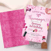 Rosa Glitter-Dreijährige-Make-up-Geburtstag Einladung
