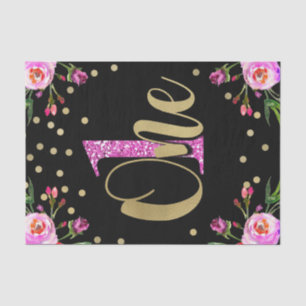 Rosa Glitter EINER Schwarze Blumen 1. Geburtstagsf Seidenpapier