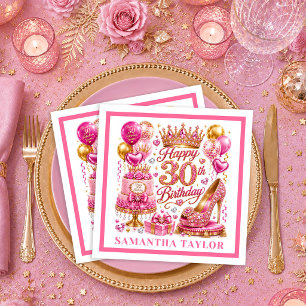 Rosa Glitter Gold Glanz 30. Geburtstag Servietten