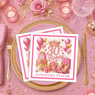 Rosa Glitter Gold Konfetti 30. Geburtstag Serviett Serviette