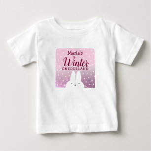 Rosa Glitter-Hase Winter Onederland Baby T-shirt