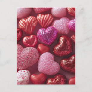 Rosa Glitter-Herzen-Design Valentinstagskarte Postkarte