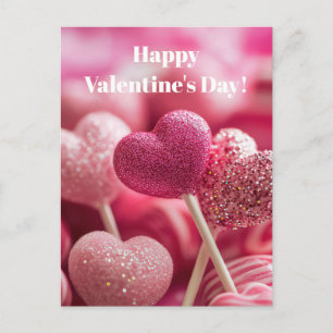 Rosa Glitter-Herzen-Lutscher Valentinstagskarte  Postkarte