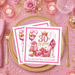 Rosa Glitter Hot Pink Funkeln 30. Geburtstag Servi Serviette