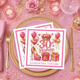 Rosa Glitter Hot Pink Konfetti 30. Geburtstag Napk Serviette