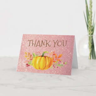 Rosa Glitter-Klapp-Kürbis-Herbst-Dankeskarten Karte