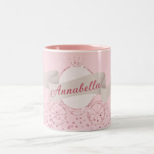 Rosa Glitter-Kutsche Märchen Individueller Name Zweifarbige Tasse