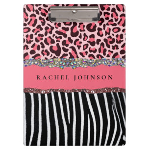 Rosa Glitter Leopard Print Spiral Nicht Klemmbrett