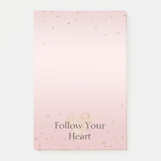 Rosa Glitter Liebe Gold Konfetti Herz Post-it Klebezettel (Vorderseite)