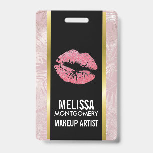Rosa Glitter-Lippen & Roségold-Tropenblätter Ausweis