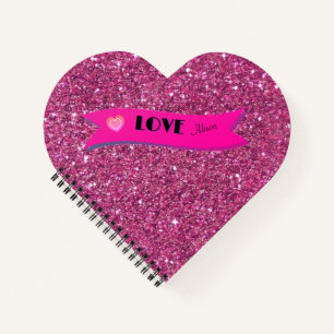 Rosa Glitter LOVE Süßes Herz Valentinstag Mädchenh Notizblock