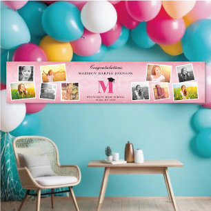 Rosa Glitter-Monogramm 10-Foto-Collage-Abschlussfe Banner