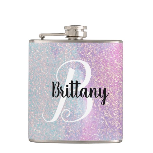 Rosa Glitter Monogramm Flachmann (Vorderseite)