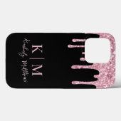 Rosa Glitter-Monogramm-Initialen auf Schwarz Case-Mate iPhone Hülle (Rückseite (Horizontal))