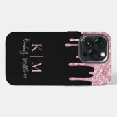 Rosa Glitter-Monogramm-Initialen auf Schwarz iPhone Hülle (Rückseite (Horizontal))