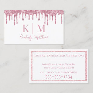 Rosa Glitter-Monogramm-Initialen auf Weiß Visitenkarte