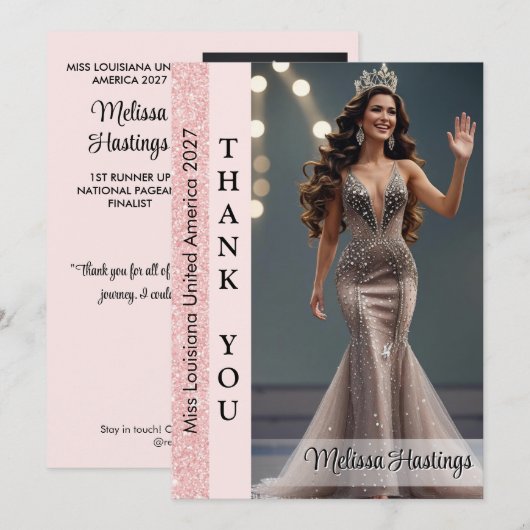 Rosa Glitter Pageant Dankeskarten Pageants (Vorne/Hinten)