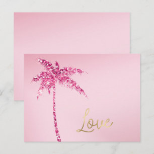 Rosa Glitter-Palmenbaum Ombre Gold Liebe Postkarte
