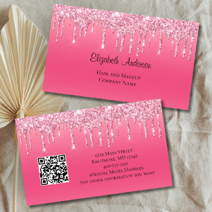 Rosa Glitter-QR-Code Haarstudio Nägel Visitenkarte
