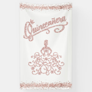 Rosa Glitter Quinceañera 15 Krone Banner