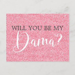 Rosa Glitter-Quinceanera-Dama-Angebot Einladungspostkarte