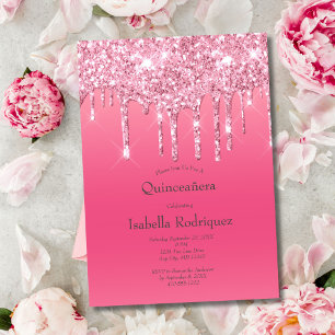 Rosa Glitter-Quinceañera zum 15. Geburtstag Einladung