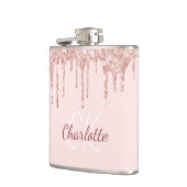 Rosa Glitter-Roségold-Monogramm-Name Flachmann (Links)