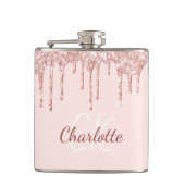 Rosa Glitter-Roségold-Monogramm-Name Flachmann (Vorderseite)