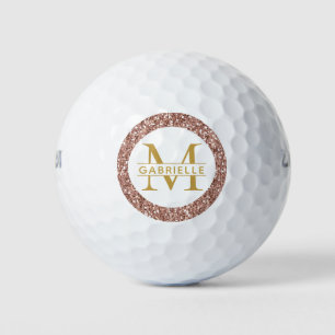 Rosa Glitter Roségold-Monogramm und Name Golfball