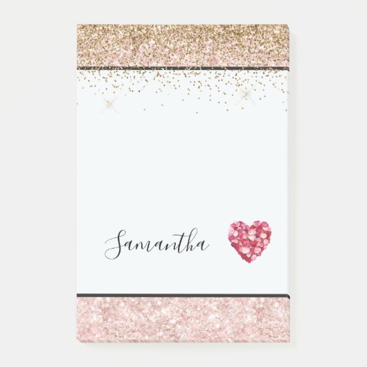 Rosa Glitter Rot Rosenblüten Herz Post-it Klebezettel (Vorderseite)