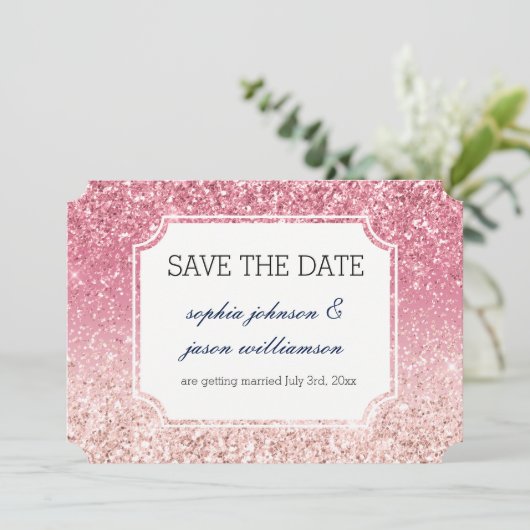 Rosa Glitter-Save-the-Date Save The Date (Stehend Vorderseite)