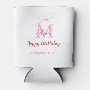 Rosa Glitter-Schleife Name Buchstabe Monogramm Geb Dosenkühler