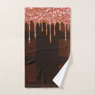 Rosa Glitter-Schokoladen-Tropf-Zucker-Süßigkeiten Badhandtuch Set