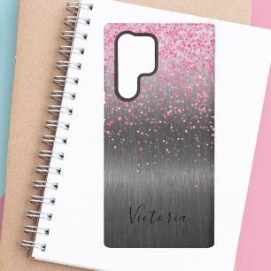 Rosa Glitter Silber Metall Personalisierter Glam Samsung Galaxy Hülle