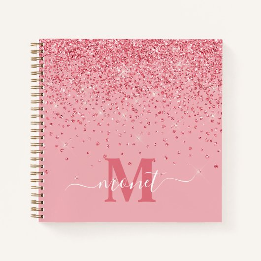 Rosa Glitter Stilvoll Monogrammiert Notizblock (Vorderseite)