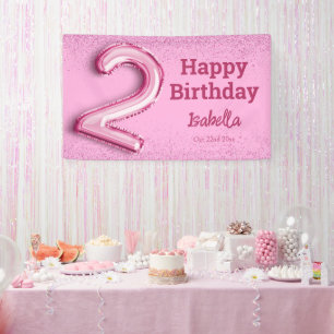Rosa Glitter süßer Ballon Nr.2 Mädchen 2. Geburtst Banner